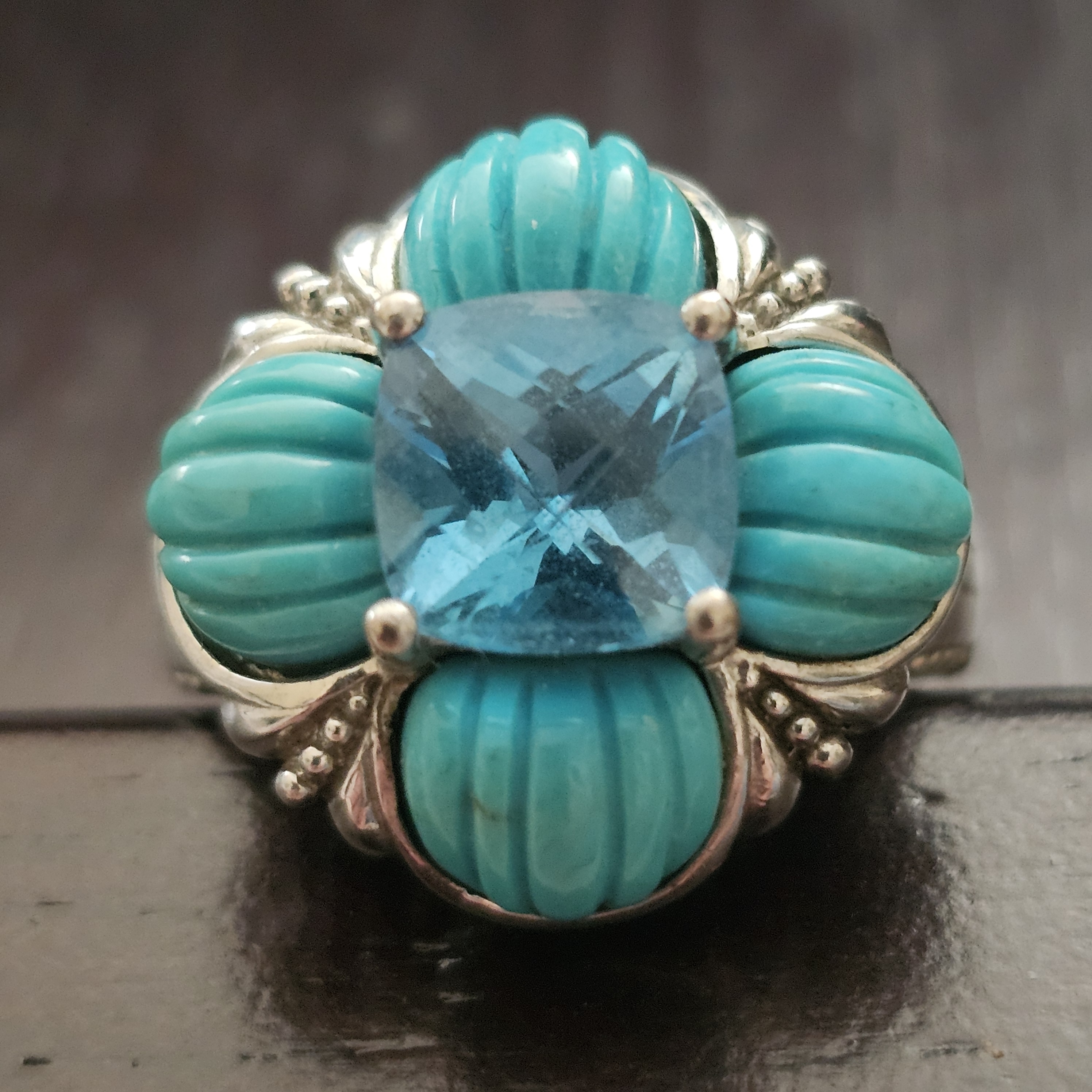 Victoria Wieck Sterling Cocktail Statement Ring With Swiss Topaz Turquoise 85 125$
